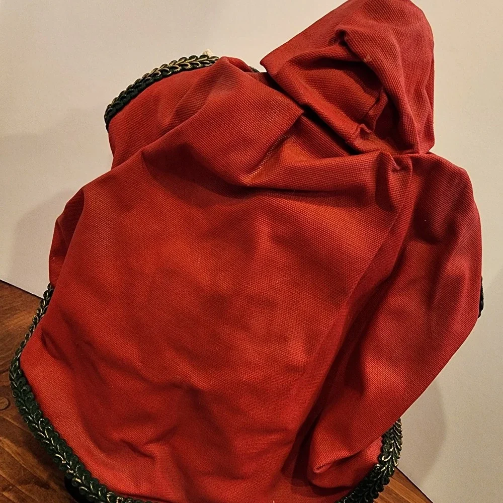 Vintage Grandeur Noel Santa Fabric Mache Red‎ Cloak Tree Shovel Tabletop 14